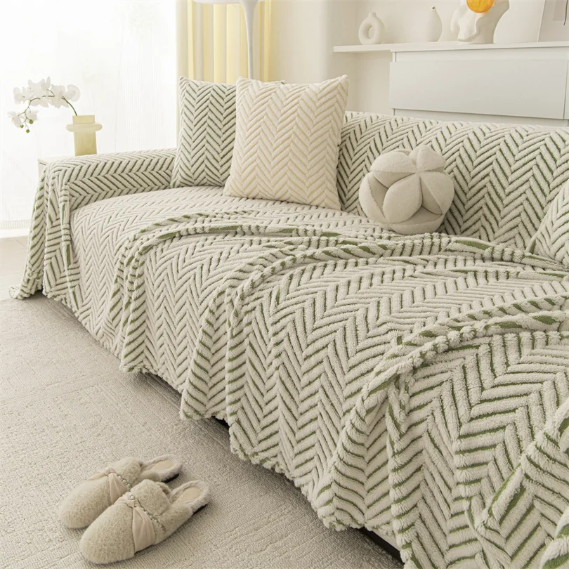 Minimalist Jacquard Plush Fleece Sofa Towel for Living Room Camping Picnic Large Size Blanket Thicken Sofa Cover All Inclusive