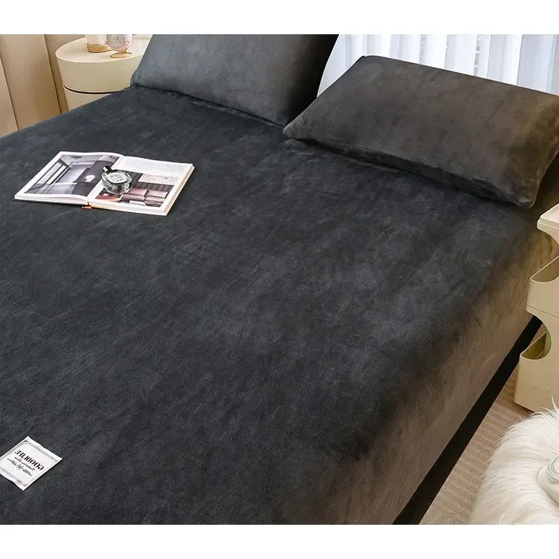 WASART Winter warm plush fitted sheet elastic mattress cover fluffy velvet fleece bed linen couple thermal double bed king size
