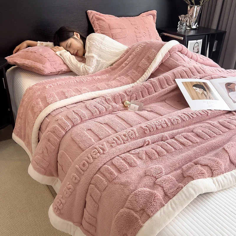 WASART Soft fluffy coral fleece blanket for bed min jacquard autumn winter warm sofa throw blanket thermal bed sheet extra large