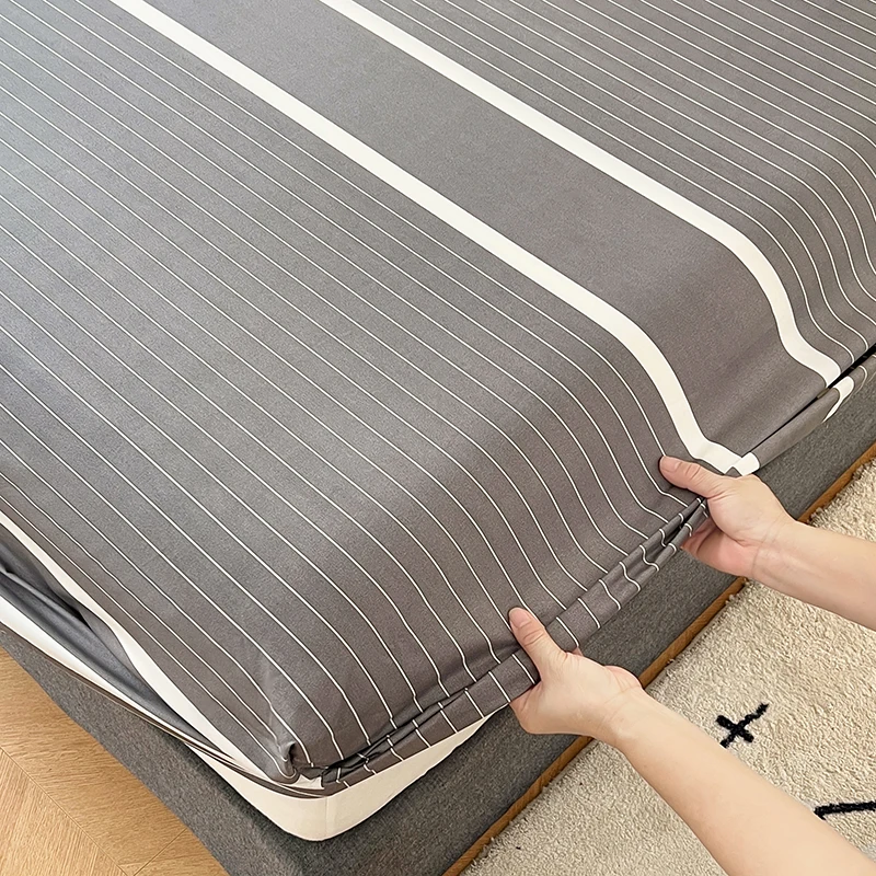 Cotton Fitted Sheet with Elastic Bands Non Slip Adjustable Mattress Cover for Double King Bed Non-Slip 140x200 160x200 200x200cm