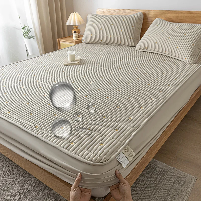 Waterproof Thicken Mattress Pad Protector Embroidered Breathable Fitted Sheet Bed Cover Durable Skin-friendly 140/160/180x200