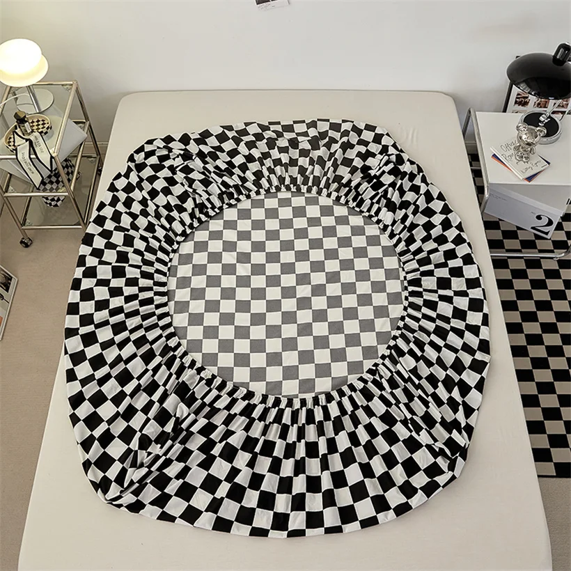 100% Cotton Fitted Bed Sheet with Elastic Band Solid Color Anti-slip Adjustable Mattress Cover for Single Double King Queen Bed