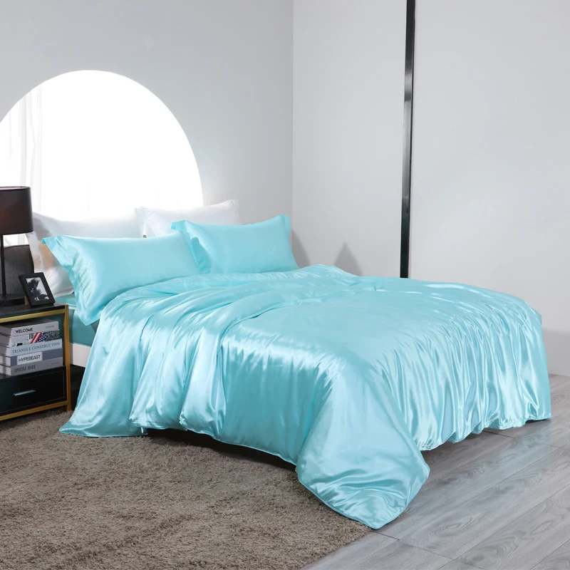 Blend Mulberry Silk Luxury Bedding Set Fitted & Flat Sheet Silky Duvet Cover Pillowcase for Home Hotel Premium Queen King Size