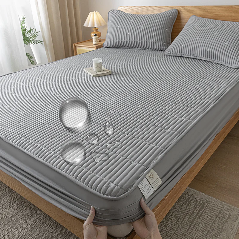 Waterproof Thicken Mattress Pad Protector Embroidered Breathable Fitted Sheet Bed Cover Durable Skin-friendly 140/160/180x200
