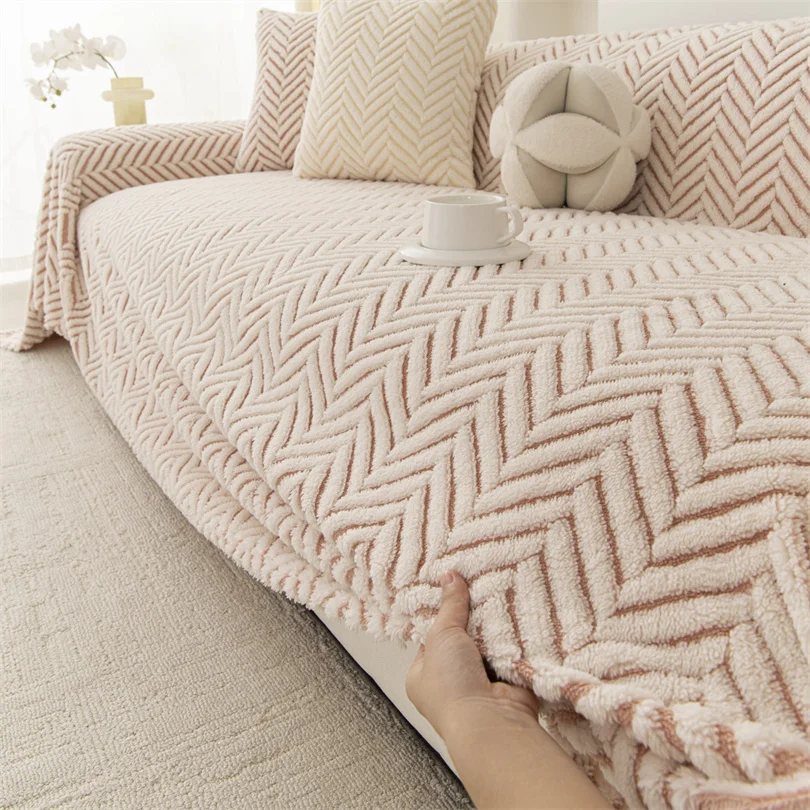 Minimalist Jacquard Plush Fleece Sofa Towel for Living Room Camping Picnic Large Size Blanket Thicken Sofa Cover All Inclusive