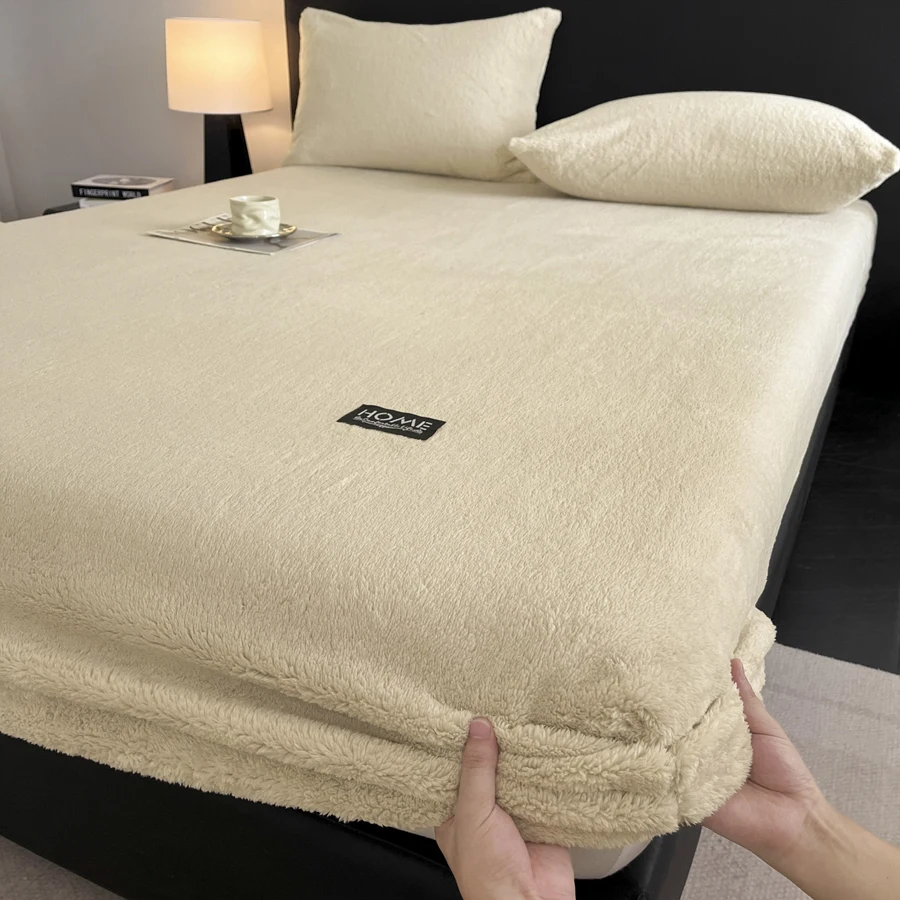 WASART Winter Warm Coral Fleece Fitted Sheet Elastic Mattress Protector Cover Fluffy Plush Couple Bed Linens 150x200 King Size