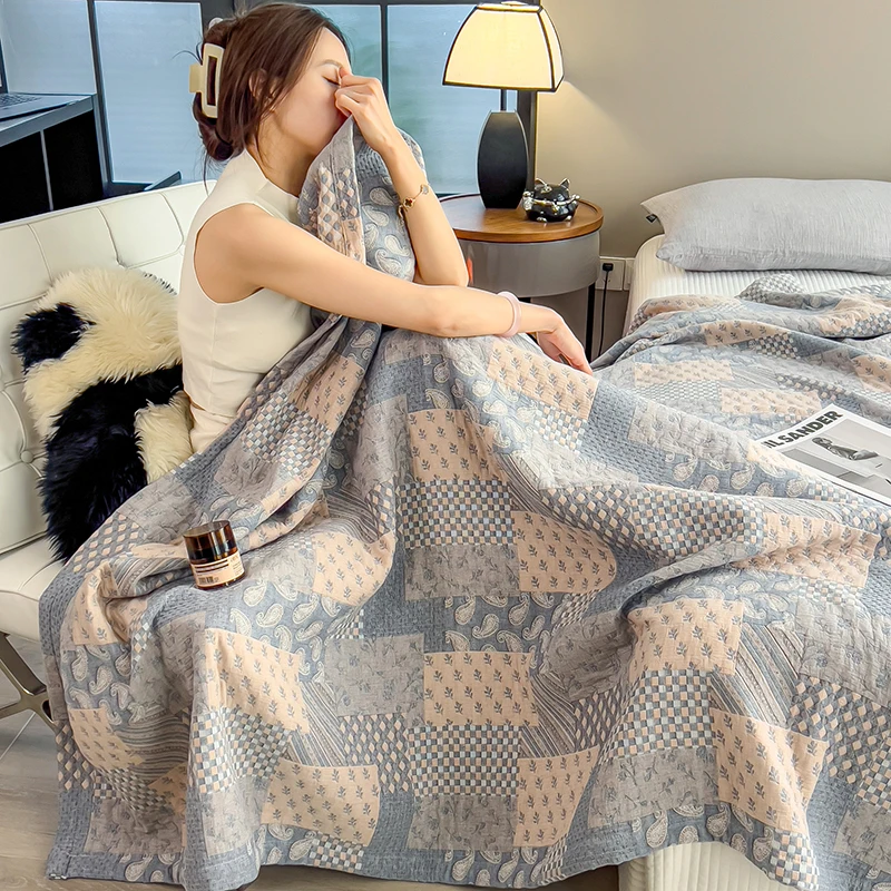 Luxury 100% Cotton Throw Blanket for Single Queen King Bed All Season Pure Cotton Blankets Cozy Soft Breathable Thermal Blankets