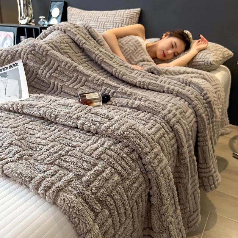 Thick Milk Velvet Warm Blanket for Winter Queen King Size Fleece Sherpa Comforter Cozy Soft Plush Blanket for Bed Sofa Throws