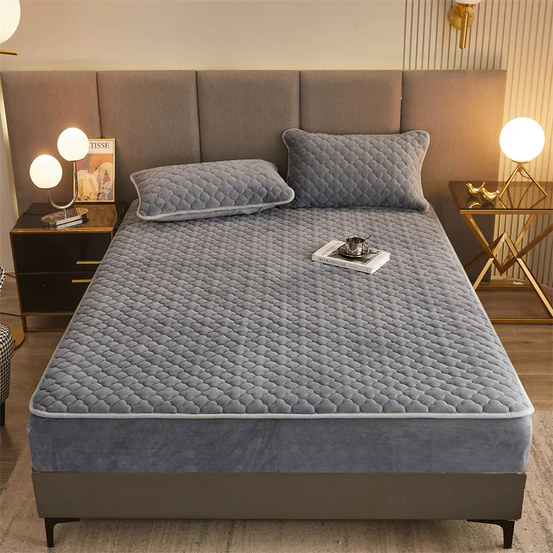 WASART Winter warm coral fleece mattress protector cover king size 2 people double bed elastic fitted sheet style protection pad