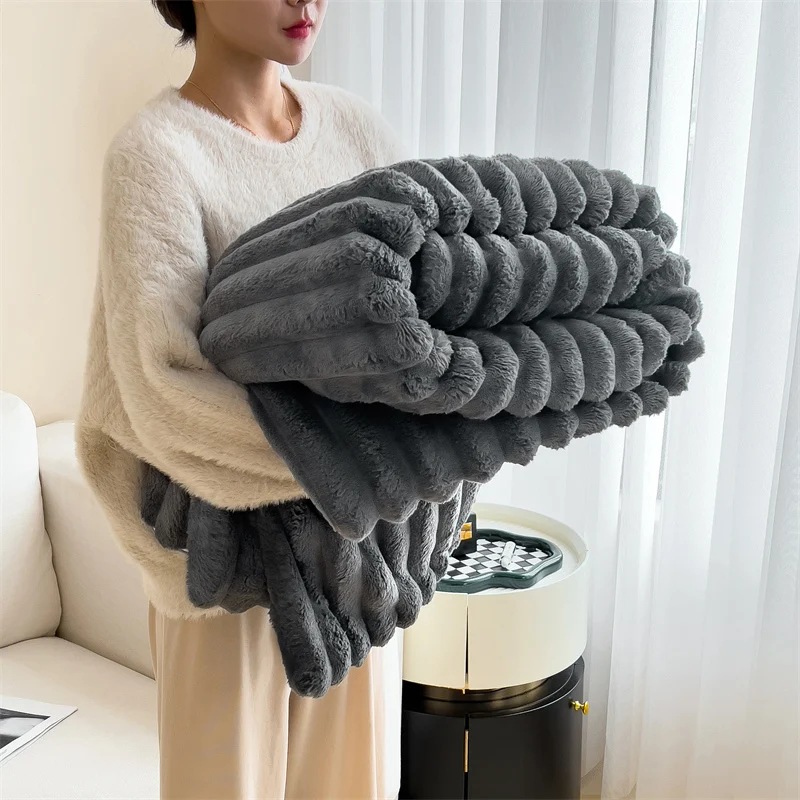 WASART Soft warm Imitation fur blanket winter fluffy rabbit plush large bedspread sofa throw coral fleece bed blanket home decor