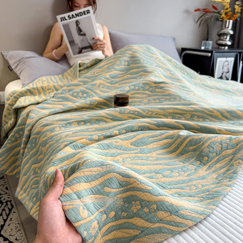 Luxury 100% Cotton Throw Blanket for Single Queen King Bed All Season Pure Cotton Blankets Cozy Soft Breathable Thermal Blankets