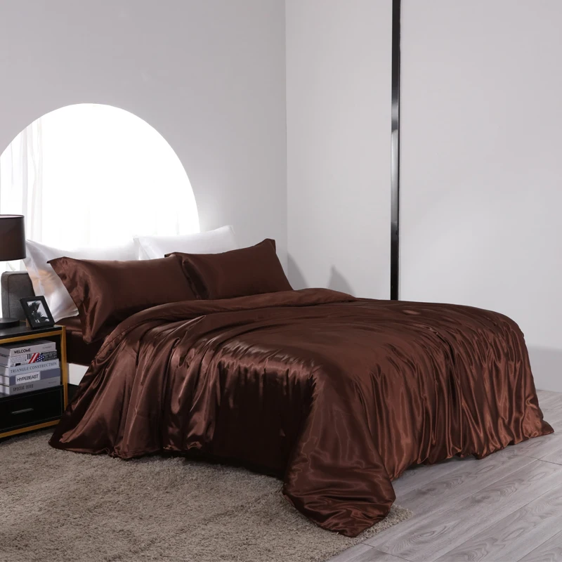 Blend Mulberry Silk Luxury Bedding Set Fitted & Flat Sheet Silky Duvet Cover Pillowcase for Home Hotel Premium Queen King Size