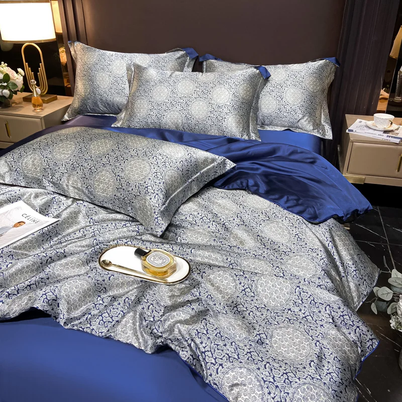 Floral Pattern Mulberry Silk Bedding Set Luxury High-End Duvet Cover Bed Sheet Pillowcase Smooth Comforter Quilt Cover Bedsheet