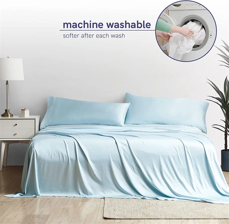 Luxury 100% Bamboo Bedding Set Silky Cooling Bed Sheet Set Twin Queen King Size Fitted Sheet Flat Sheet Pillowcase Hotel Quality