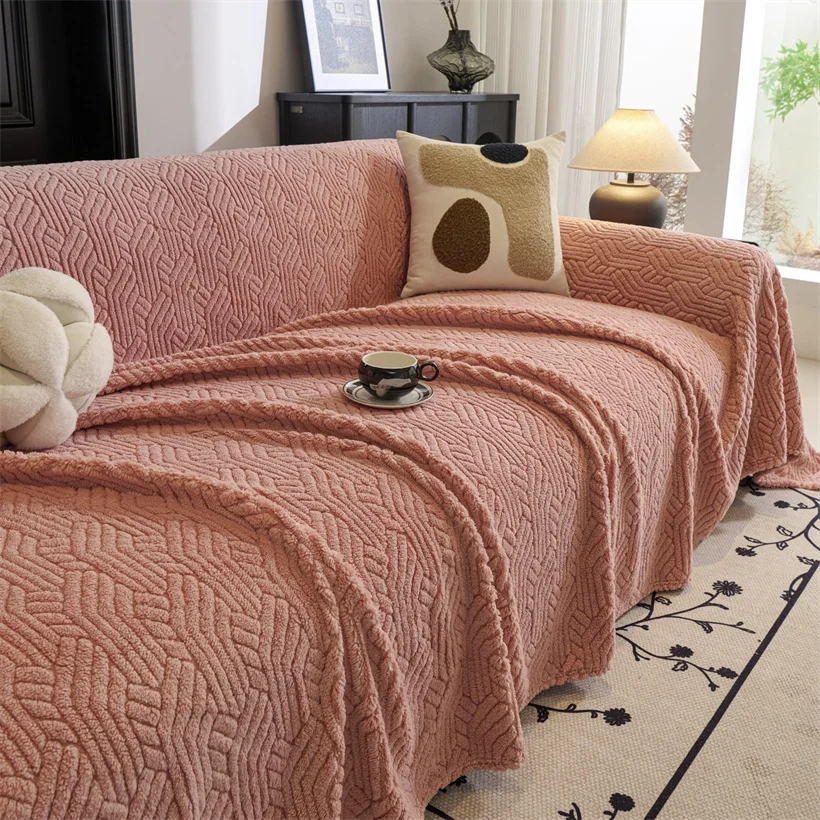 Wave Striped Sofa Cover Thicken Plush Velvet Sofa Towel Covers Ultra Soft Non-slip Couch Slipcovers Sofa Mat for Living Room