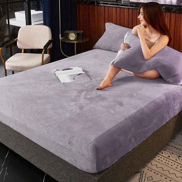 WASART Winter warm solid flannel elastic band fitted sheet mattress protector cover 140x200cm king size double bed bed sheet