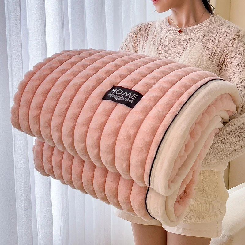 WASART Autumn winter warm coral fleece blankets for bed thicken plaid flannel blanket fluffy quilt warmth bed sheet extra large