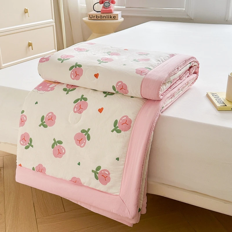 100% Cotton Inside and Outside Summer Quilt Lightweight Ultra Soft Thin Quilt Air Conditioning Quilts Pure Cotton Blanket Ins