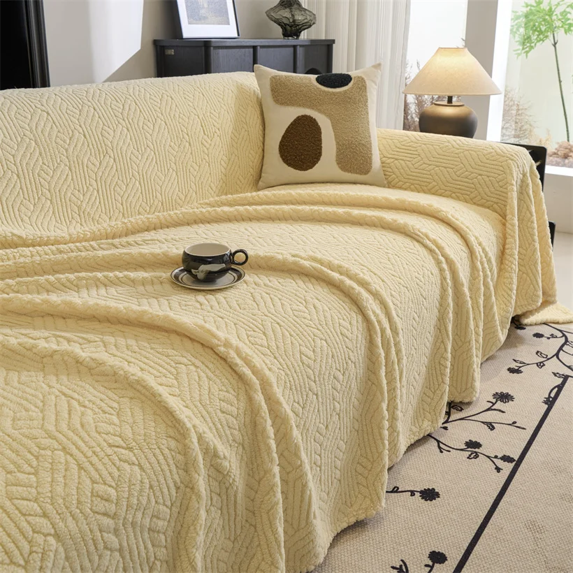 Wave Striped Sofa Cover Thicken Plush Velvet Sofa Towel Covers Ultra Soft Non-slip Couch Slipcovers Sofa Mat for Living Room