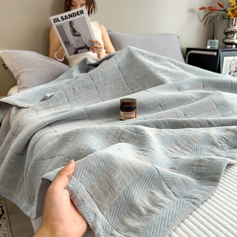 Luxury 100% Cotton Throw Blanket for Single Queen King Bed All Season Pure Cotton Blankets Cozy Soft Breathable Thermal Blankets