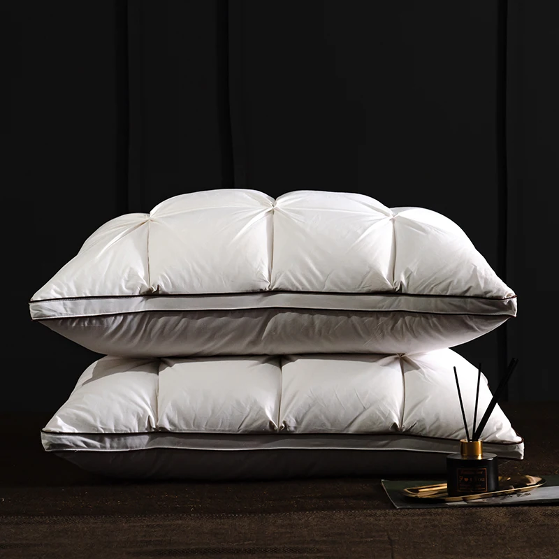 Luxury 3D Bread White Goose Down Feather Pillows for Sleeping Body Neck Protection Bed Pillows Soft Comfort 100% Cotton Cover
