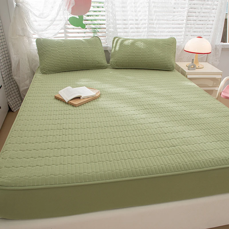 Quilted Thicken Bed Fitted Sheet Lemon Cotton Pad Protector Soft Durable Mattress Cover Bedding Without Pillowcase 140/160x200cm
