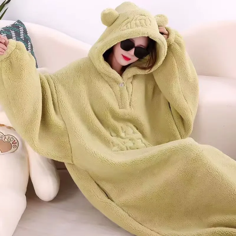 WASART Soft fleece blanket with sleeves hooded wearable blanket winter fluffy plush oversize outdoor warm flannel hoodie blanket