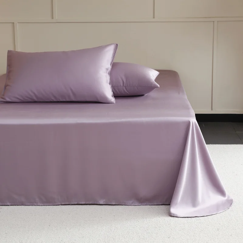 1PC Natural Mulberry Silk Flat Sheet Solid Color Bed Sheet High End Soft Smooth Bed Linen Single Double Queen King Size Bedding