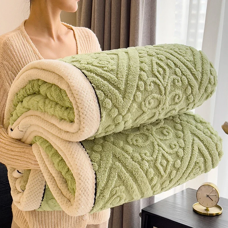WASART Warm plush jacquard blanket for beds autumn winter fluffy coral fleece sofa throw blanket extra large thicken bed sheet
