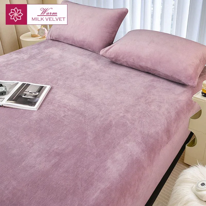 WASART Winter warm plush fitted sheet elastic mattress cover fluffy velvet fleece bed linen couple thermal double bed king size