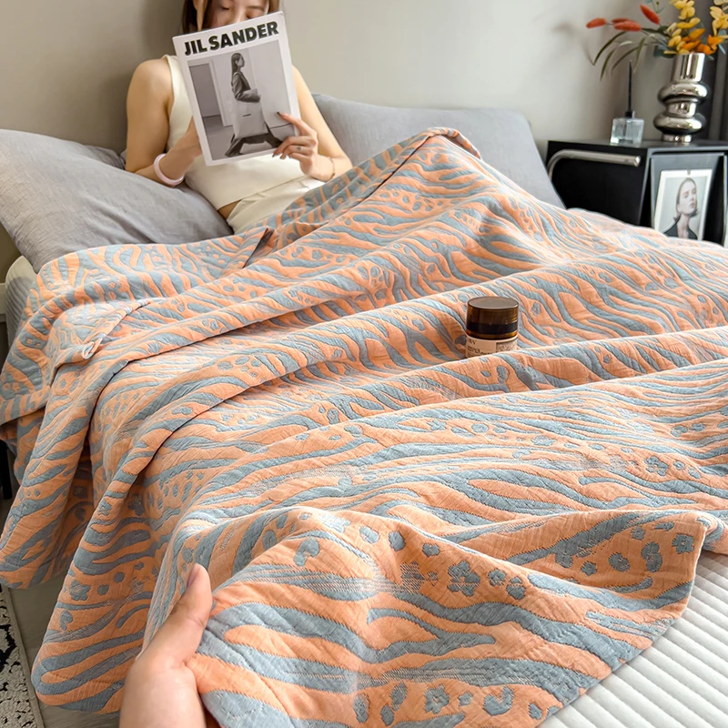 Luxury 100% Cotton Throw Blanket for Single Queen King Bed All Season Pure Cotton Blankets Cozy Soft Breathable Thermal Blankets