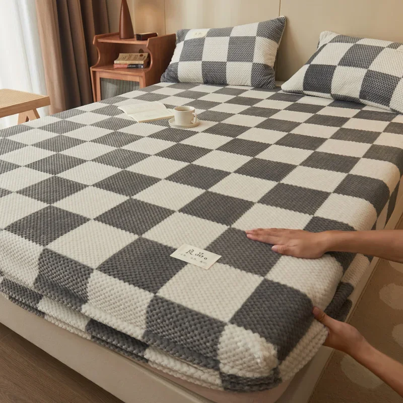 WASART Winter warm coral fleece fitted sheet elastic mattress cover 150x200 fluffy plush bed linen luxury double bed king size