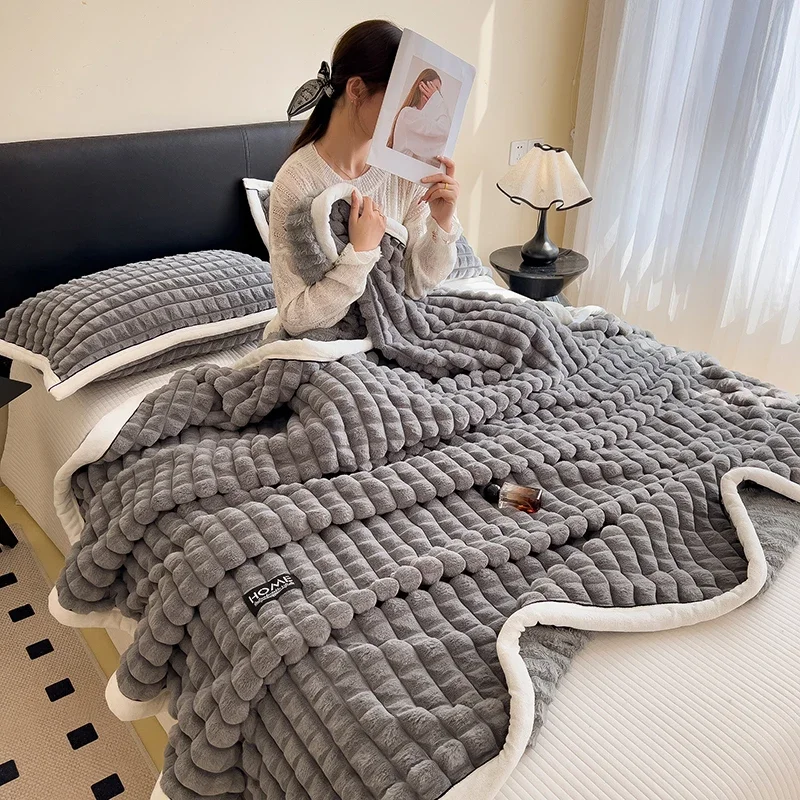 WASART Autumn winter warm coral fleece blankets for bed thicken plaid flannel blanket fluffy quilt warmth bed sheet extra large