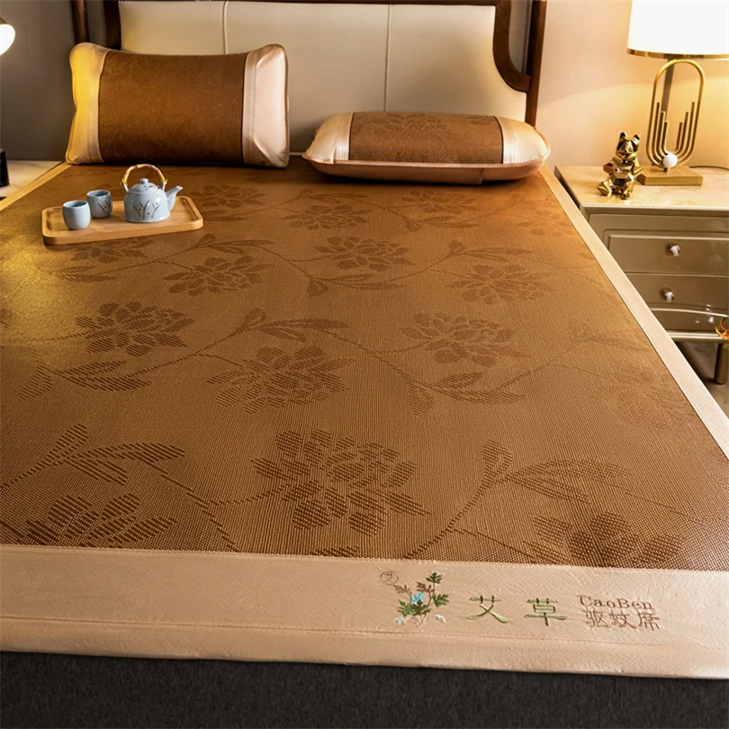 Natural Bamboo Cooling Mat for Bed Grade A Comfortable Ice Silk Bed Mat Cool Naked Sleeping Skin Friendly Non Slip Summer Pad
