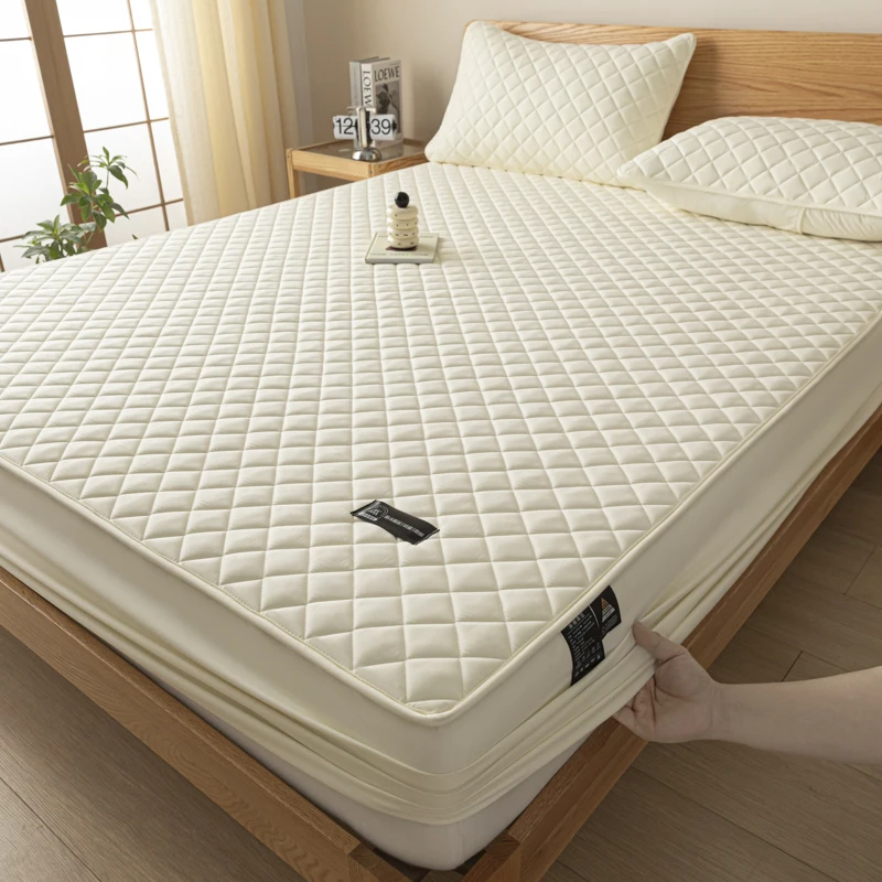 WASART Waterproof Quilted Mattress Protector Cover Elastic Fitted Sheet Style Couple Bed Protection Pad King Size Hypoallergenic