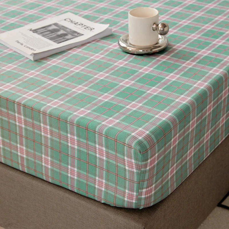 Cotton Fitted Sheet with Elastic Bands Non Slip Adjustable Mattress Cover for Double King Bed Non-Slip 140x200 160x200 200x200cm