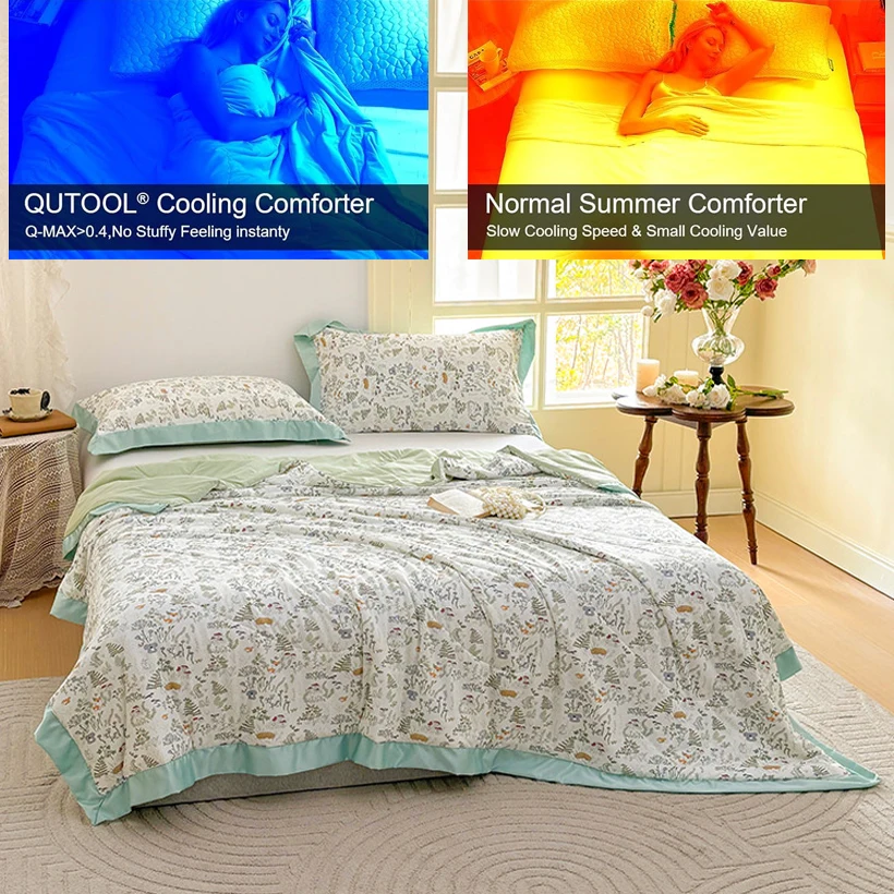 Fashion Cooling Blanket for Bed Silky Air Condition Lightweight Cooled Summer Quilt with Nylon Bamboo Fabric Cooling Comforter