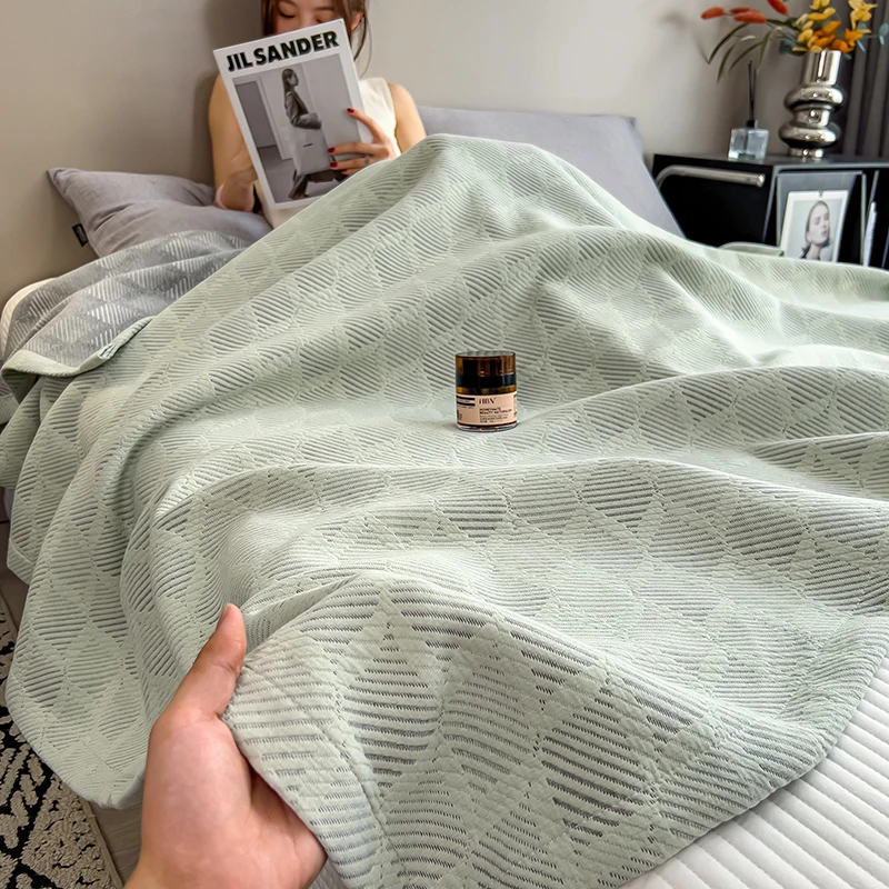 Luxury 100% Cotton Throw Blanket for Single Queen King Bed All Season Pure Cotton Blankets Cozy Soft Breathable Thermal Blankets