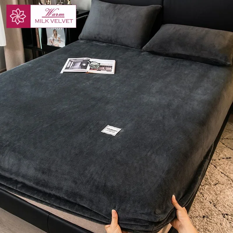 WASART Winter warm plush fitted sheet elastic mattress cover fluffy velvet fleece bed linen couple thermal double bed king size