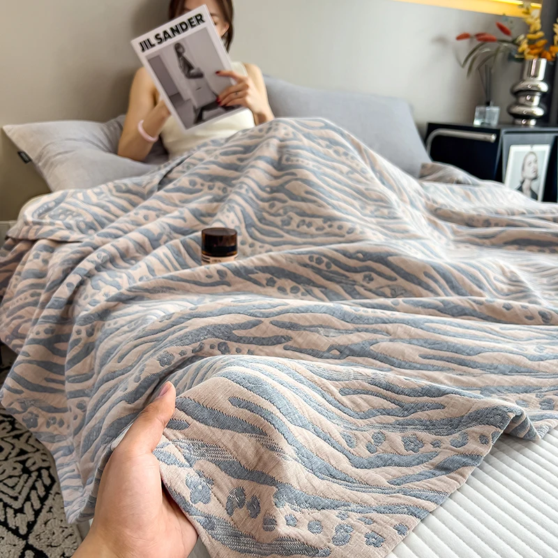 Luxury 100% Cotton Throw Blanket for Single Queen King Bed All Season Pure Cotton Blankets Cozy Soft Breathable Thermal Blankets