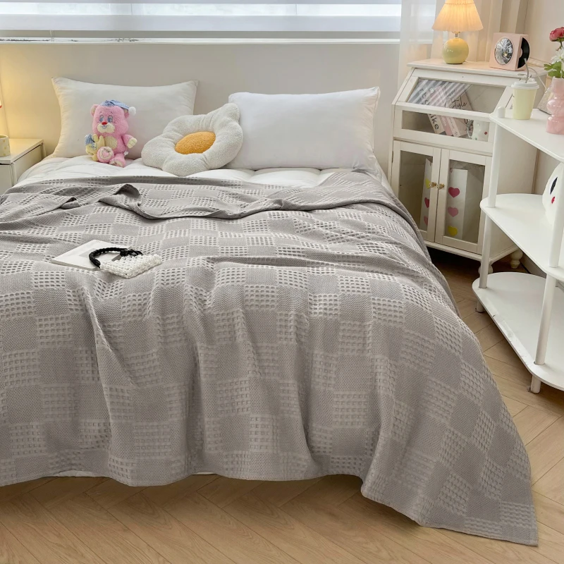 Battilo Cotton Throw Blanket Soft Breathable Waffle Blanket for Twin Queen King Bed Decorative Plaid Sofa Blankets Summer Throws
