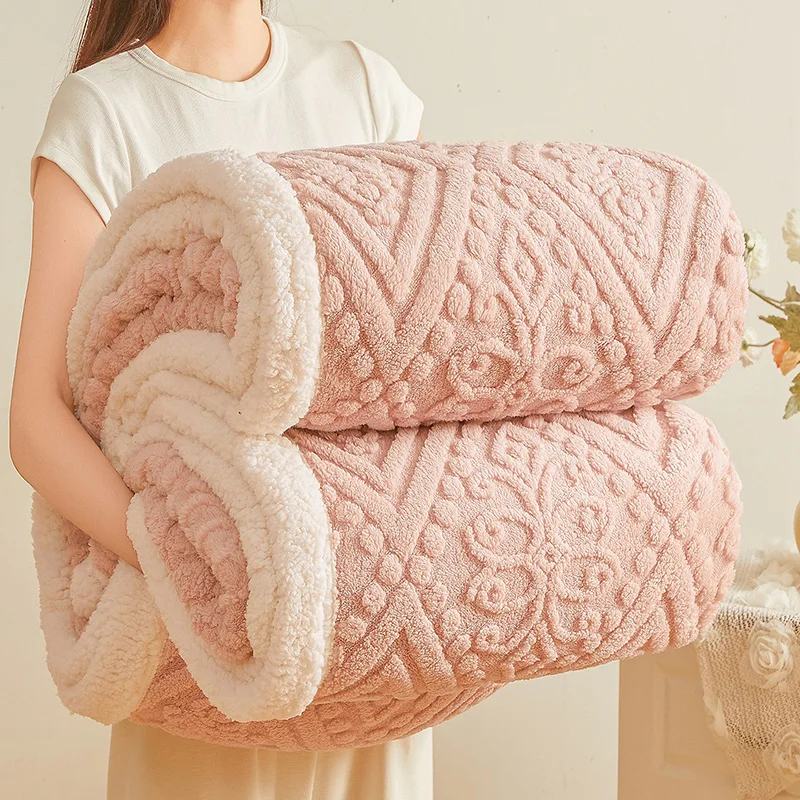 Double Layer Carved Velvet Warm Autumn Winter Blanket for Bed Soft Fluffy Sofa Blankets Cozy Plush Fleece Sofa Cover Blanket Nap