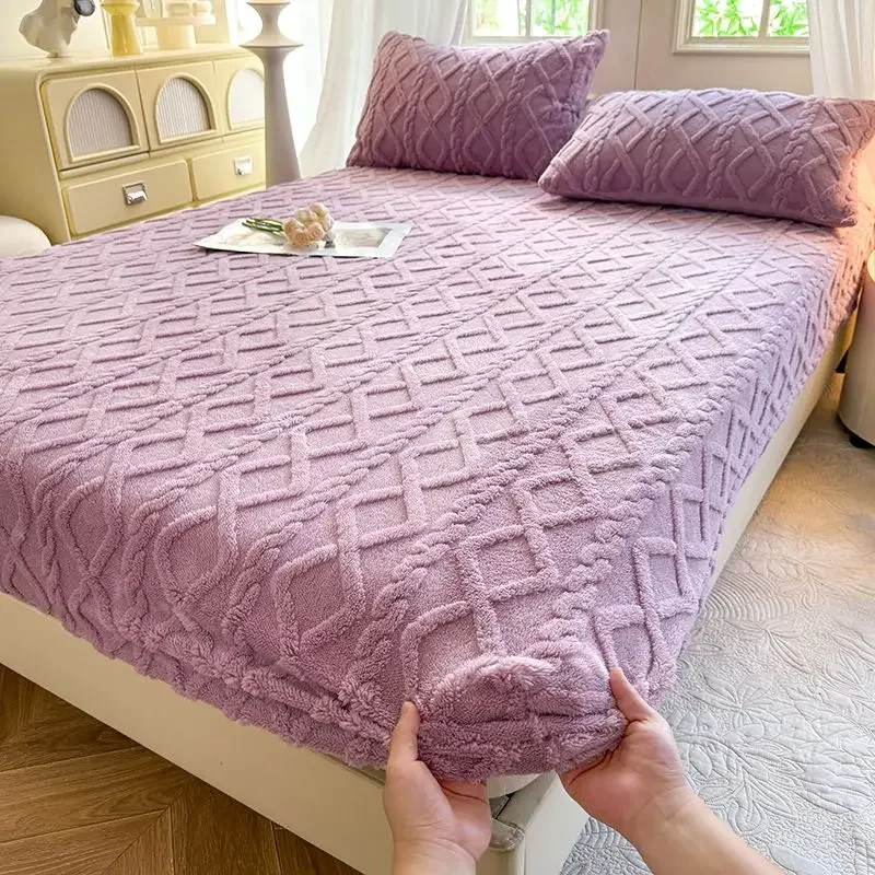 WASART Fluffy plush fitted sheet elastic mattress protector cover warm winter bed linen couple double bed bedding king size