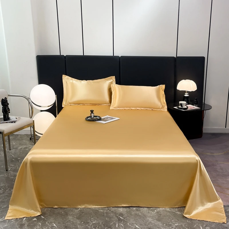 WASART Silky Smooth Satin Rayon Flat Bed Sheet Set Hypoallergenic Bedding Summer Luxury Cozy Double Bed Bedsheet Queen King Size