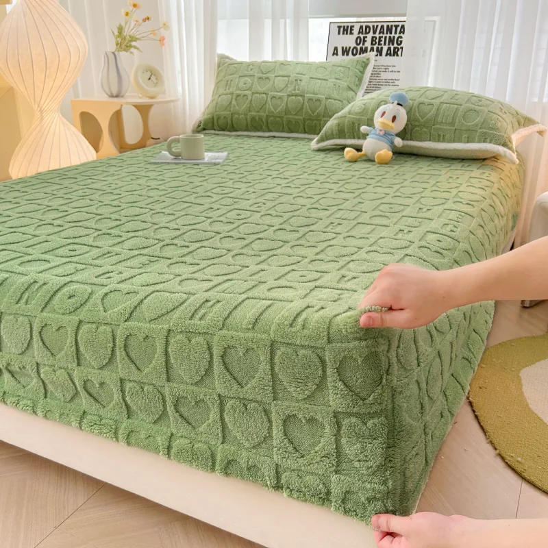 Winter Warm Fitted Bed Sheet Taff Velvet Fleece Bed Linen Single/Double/King/Queen Size Plush Mattress Cover Thick Bed Cover