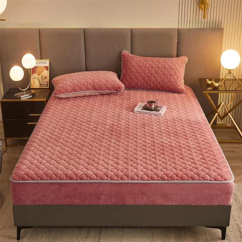 WASART Winter warm coral fleece mattress protector cover king size 2 people double bed elastic fitted sheet style protection pad