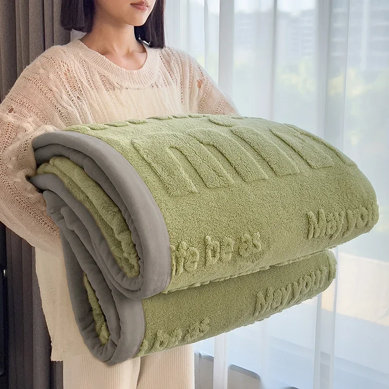 WASART Soft fluffy coral fleece blanket for bed min jacquard autumn winter warm sofa throw blanket thermal bed sheet extra large