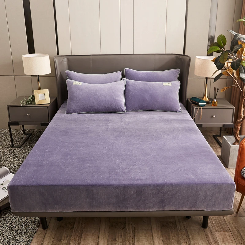 WASART Winter warm coral fleece fitted sheet elastic mattress cover couple thick bed linens luxury double bed king size 150x200