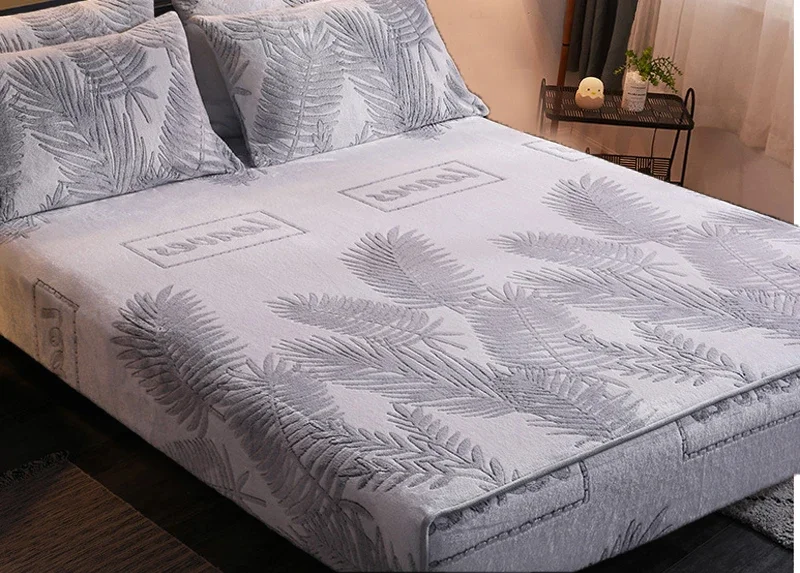 WOSTAR Winter thermal velvet fleece fitted sheet elastic mattress protector cover double bed couple fluffy flannel bed linen 150