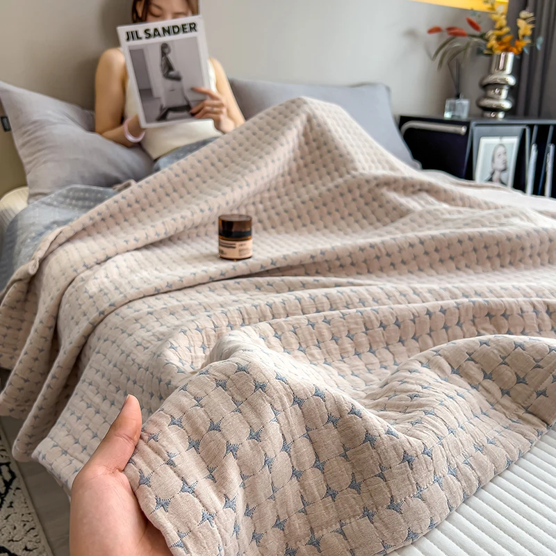 Luxury 100% Cotton Throw Blanket for Single Queen King Bed All Season Pure Cotton Blankets Cozy Soft Breathable Thermal Blankets